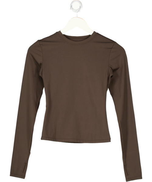 ADANOLA Brown Long-sleeve Stretch-jersey Top UK XS