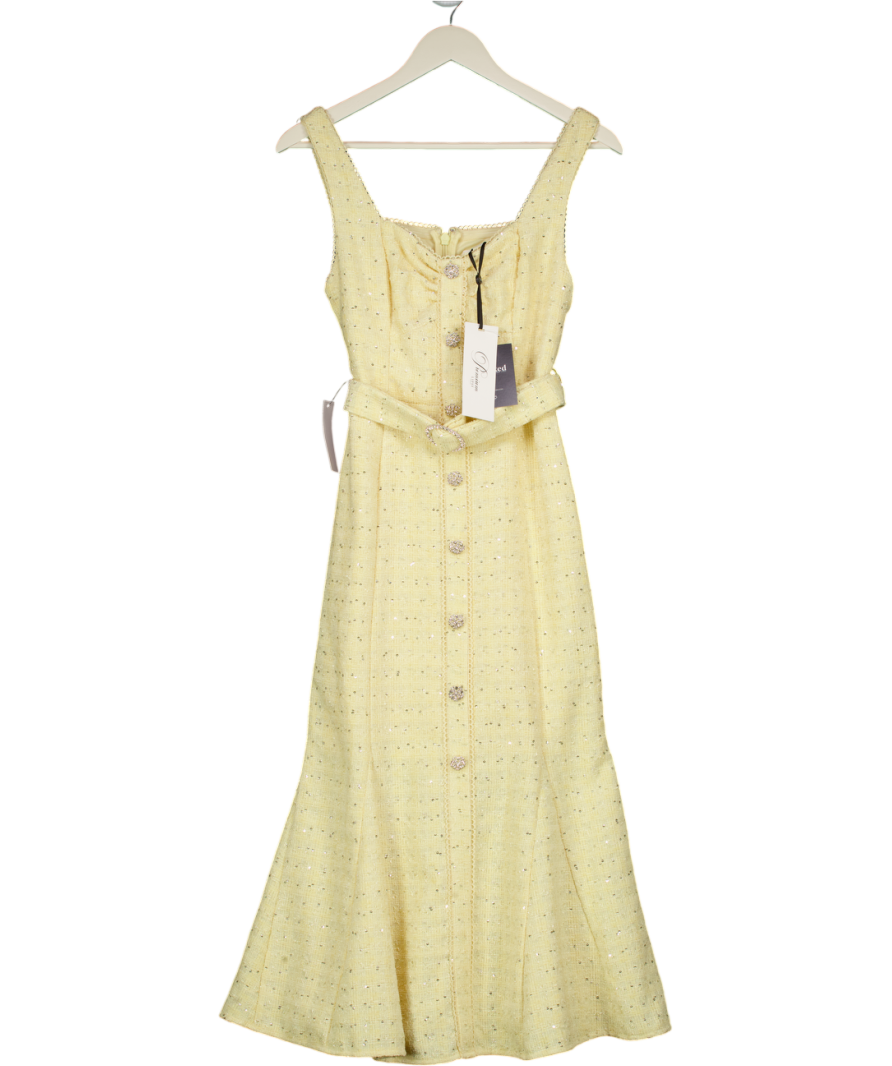 LIPSY Yellow Premium Boucle Fit And Flare Midaxi Dress UK 6