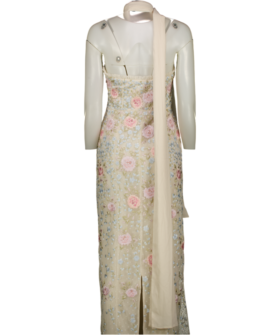 NEEDLE & THREAD Cream Cressida Embroidery Strapless Ankle Gown Dress UK 10
