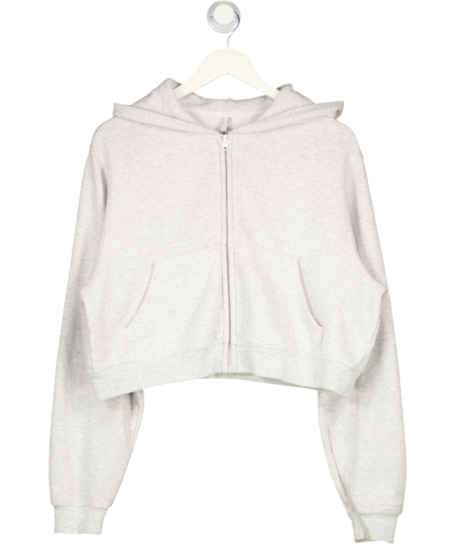 SKIMS Grey Cropped Zip Up Hoodie UK S