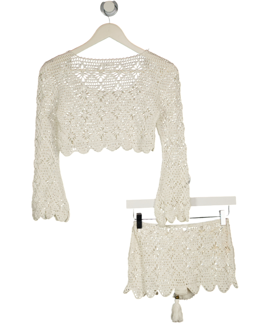 TULAROSA 2-piece White Crochet Top & Shorts Set UK XS