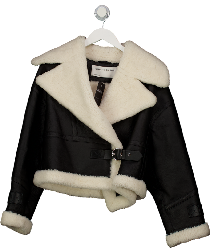 Shoreditch Ski Club Daia Black Nappa Leather & Shearling Jacket UK XS