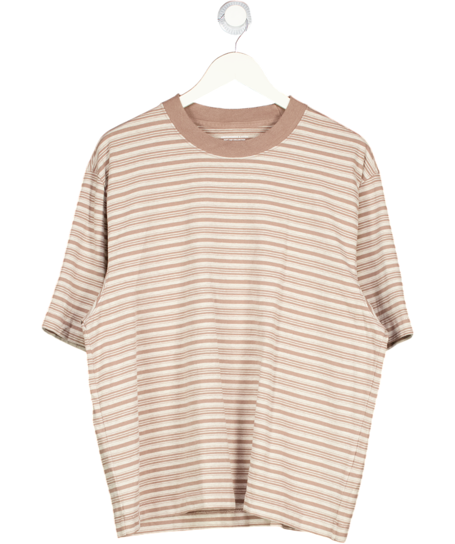 ABERCOMBIE & FITCH Beige Striped Heavyweight Cropped T-shirt UK L
