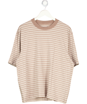 ABERCOMBIE & FITCH Beige Striped Heavyweight Cropped T-shirt UK L