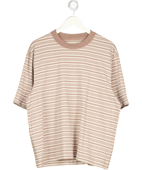 ABERCOMBIE & FITCH Beige Striped Heavyweight Cropped T-shirt UK L