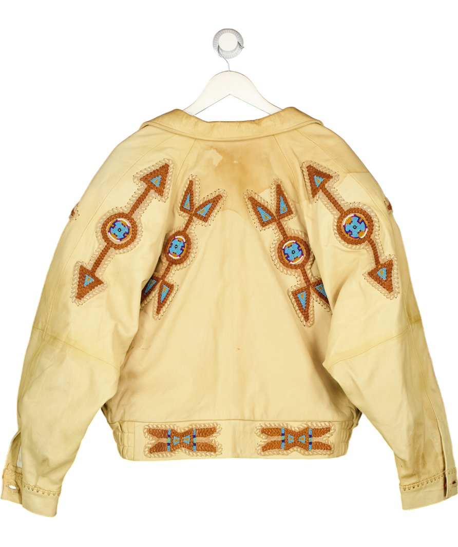 Burray Olson Design Yellow Woven Bead Detail Leather Jacket UK XL