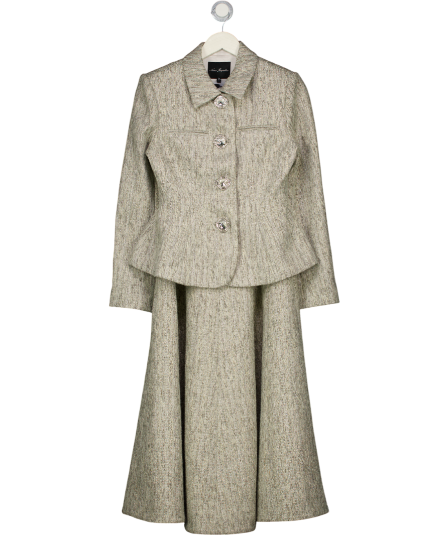 NANA JACQUELINE 2-piece Vanessa Grey Sparkle Tweed Blazer And Skirt Set UK M