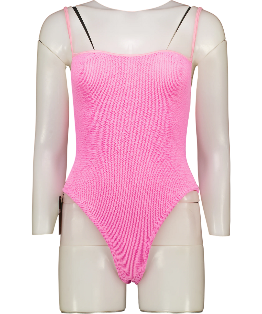 HUNZA G Pink Pamela Original Crinkle Swimsuit One Size