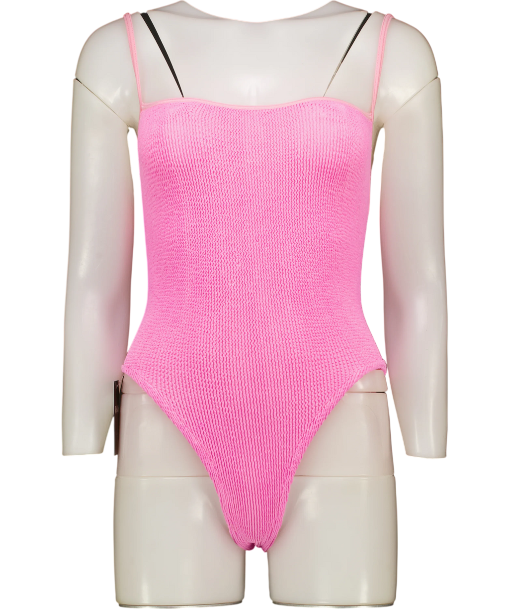 HUNZA G Pink Pamela Original Crinkle Swimsuit One Size