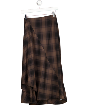 ZARA Brown / Black Check Asymmetric Hem Midi Skirt UK S