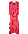 OLIVIA RUBIN Pink Satin Jacquard Tiered Midi Dress UK 8