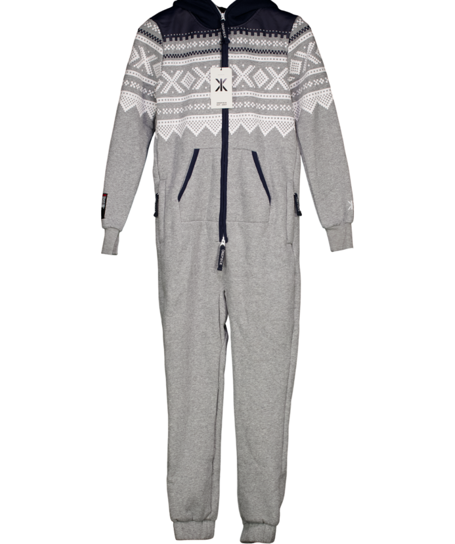 ONEPIECE Marius Onesie 2.0 Grey / Navy Fairisle Jumpsuit UK XXS