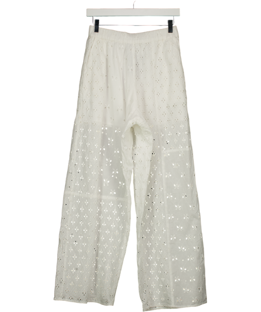 TOPSHOP Broderie Straight Leg Trouser In White UK 8