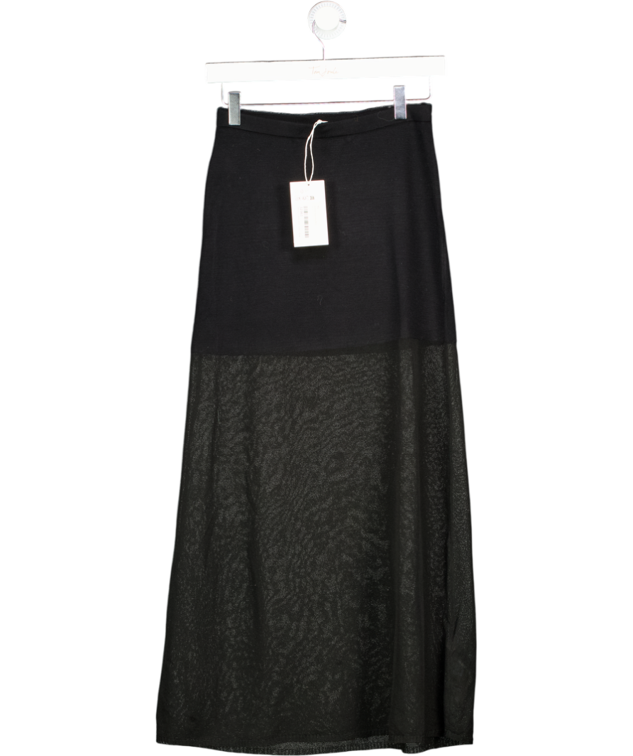 NA-KD Black Knitted Sheer Midi Skirt UK XS