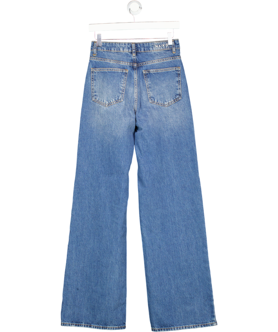 NA-KD Blue Wide High Waist Jeans UK 6