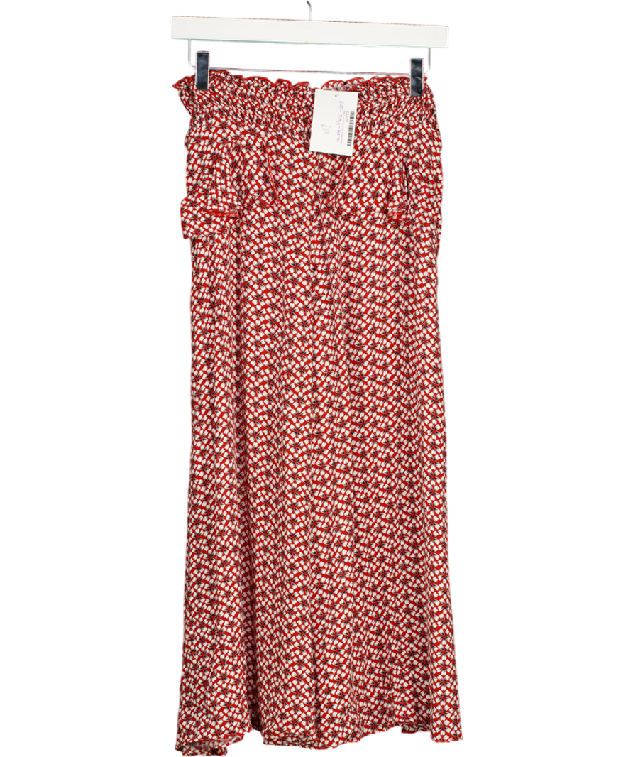 Maje Red Shirred Floral Maxi Skirt UK 10