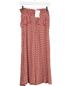 Maje Red Shirred Floral Maxi Skirt UK 10