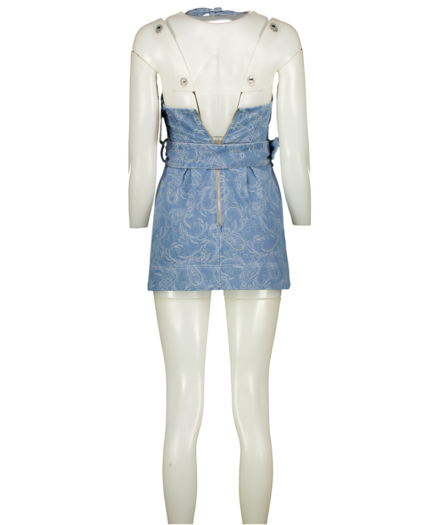 ELLIATT Blue Rythem Denim Belted Mini Dress UK XS