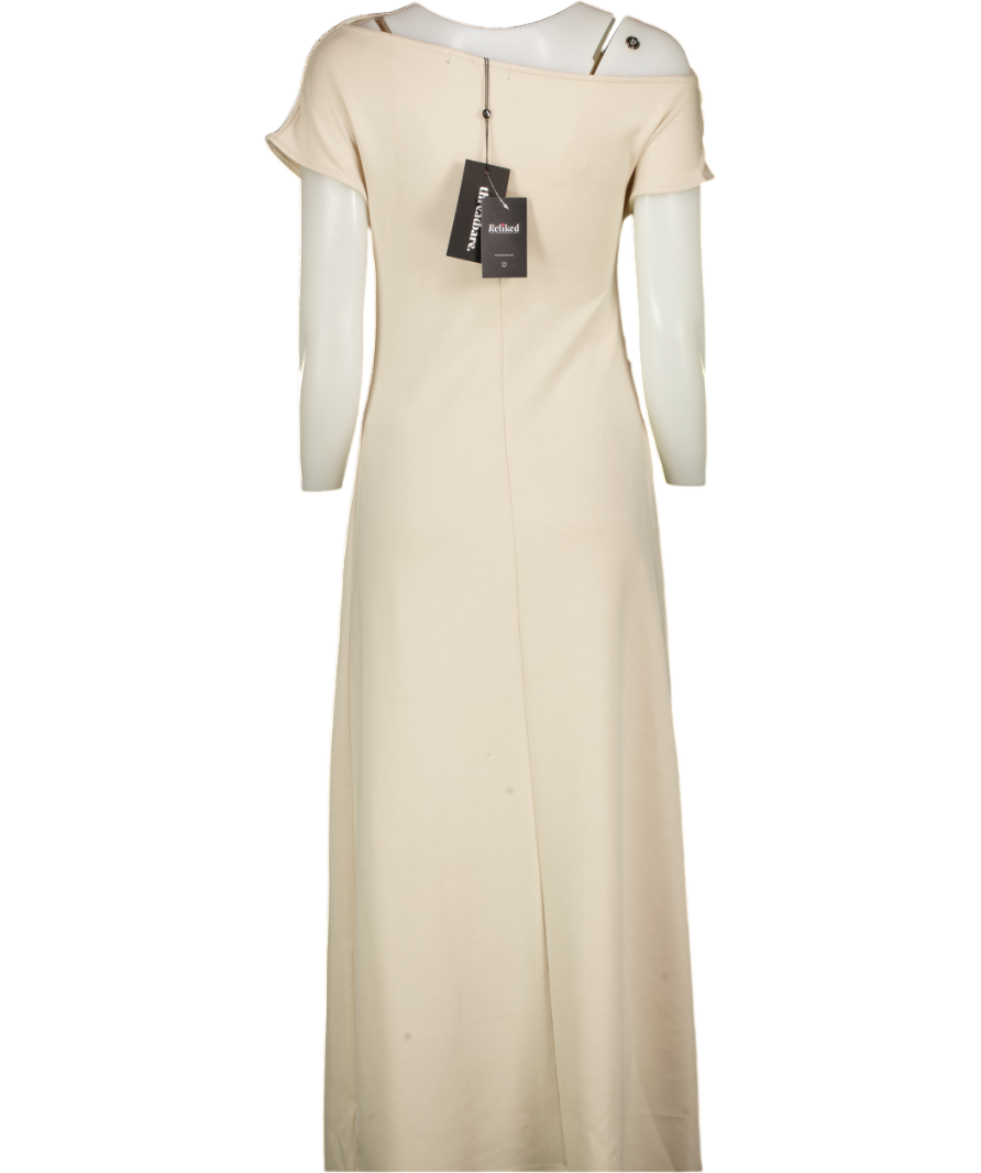 THREADBARE Beige Off Shoulder Draped Jersey Maxi Dress In Ecru UK 8