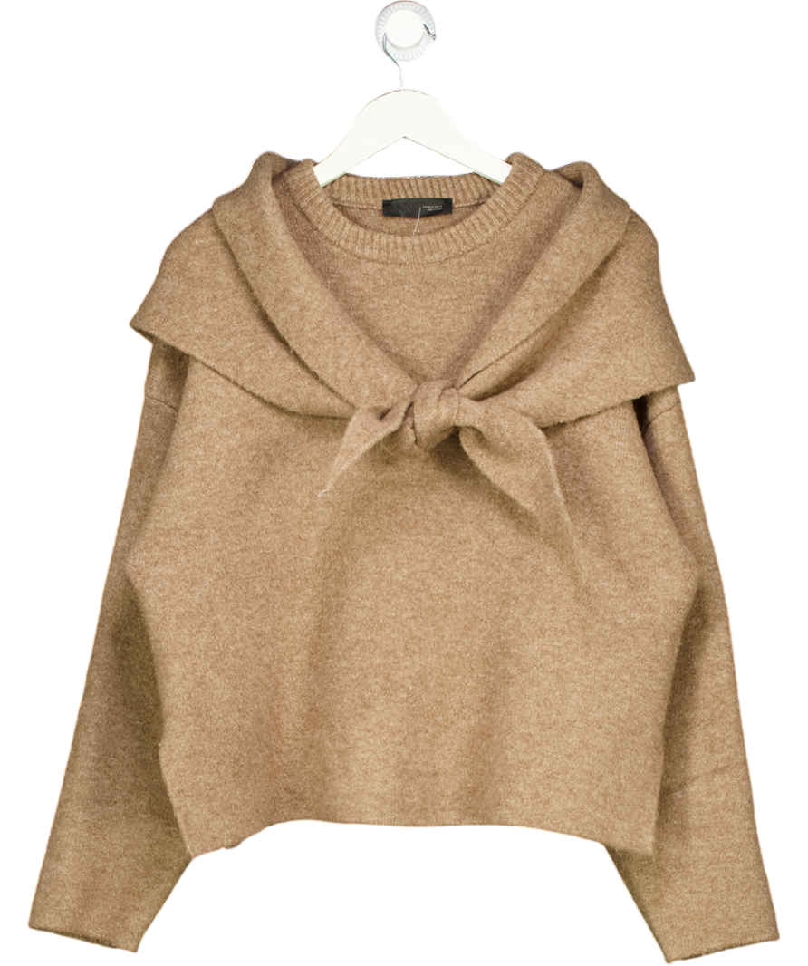 ZARA Beige Marl Knit Jumper With Scarf UK S