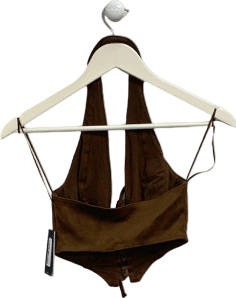 AFRM Mocha Brown Suede Lace - Up Halter Top UK XS - Reliked