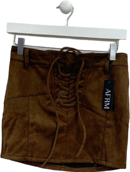 AFRM Mocha Brown Suede The Lace Up Micro Mini Benji W24 - Reliked