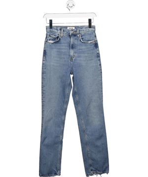 AGOLDE Blue Leena Fringed-cuffs Straight-leg Mid-rise Denim-blend Jeans W24