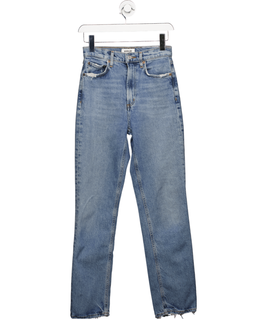 AGOLDE Blue Leena Fringed - cuffs Straight - leg Mid - rise Denim - blend Jeans W24 - Reliked