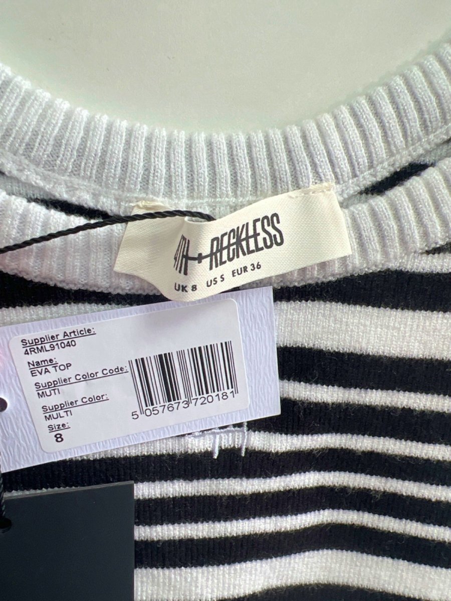 AH - RECKLESS Navy White Striped Knit Tank Top UK 8 - Reliked