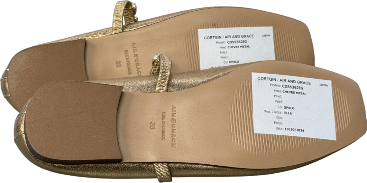 Air & Grace Gold /Pearl Embellished Strap Luxury Leather Mary Jane Shoes UK 7 EU 40 👠 - Reliked