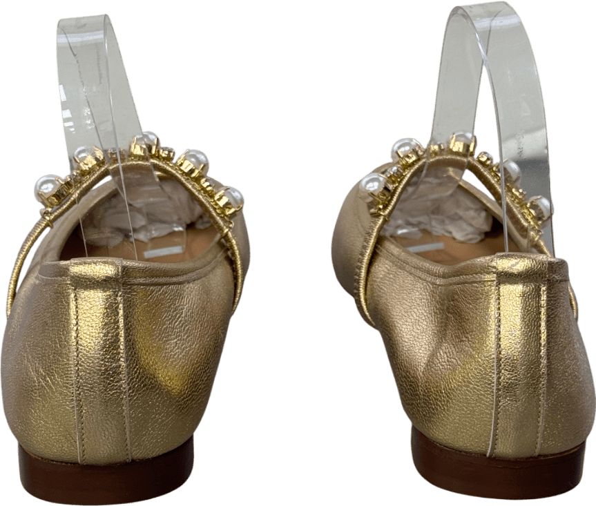 Air & Grace Metallic Gold /pearl Embellished Strap Luxury Leather Mary Jane Shoes 38 UK 5 EU 38 👠 - Reliked