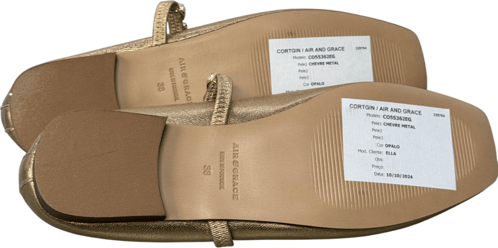 Air & Grace Metallic Gold /pearl Embellished Strap Luxury Leather Mary Jane Shoes 38 UK 5 EU 38 👠 - Reliked