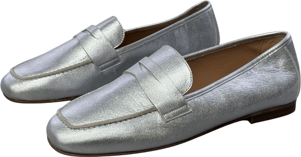 Air & Grace Metallic Silver Luxury Leather Loafers UK 5 EU 38 👠 - Reliked