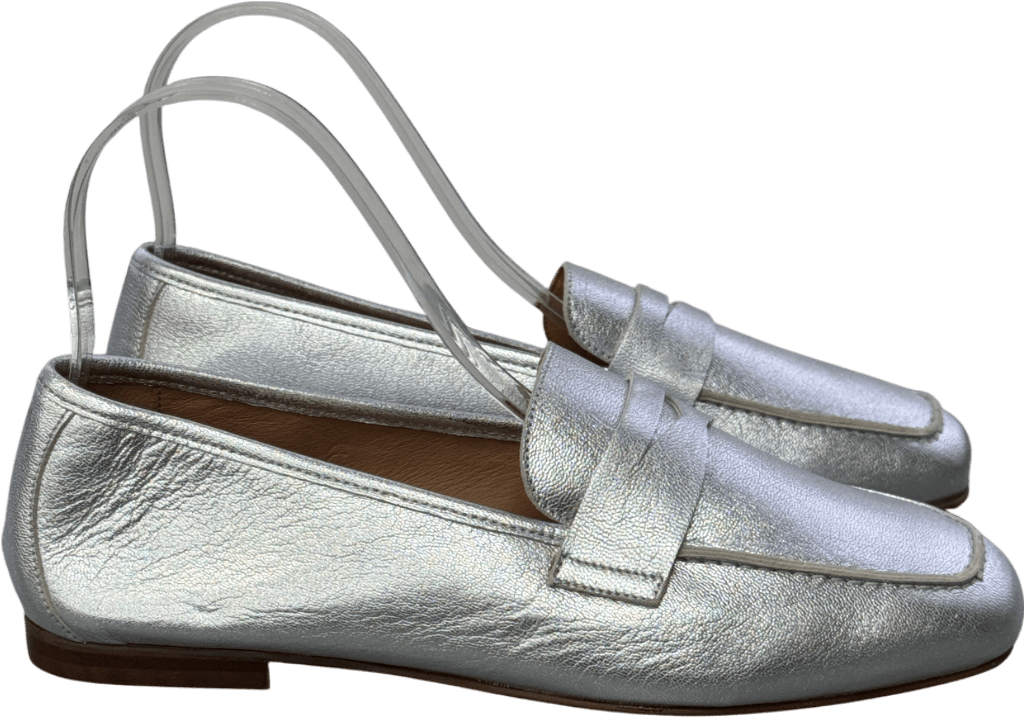 Air & Grace Metallic Silver Luxury Leather Loafers UK 5 EU 38 👠 - Reliked