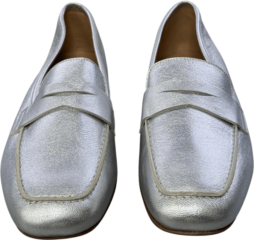 Air & Grace Metallic Silver Luxury Leather Loafers UK 5 EU 38 👠 - Reliked