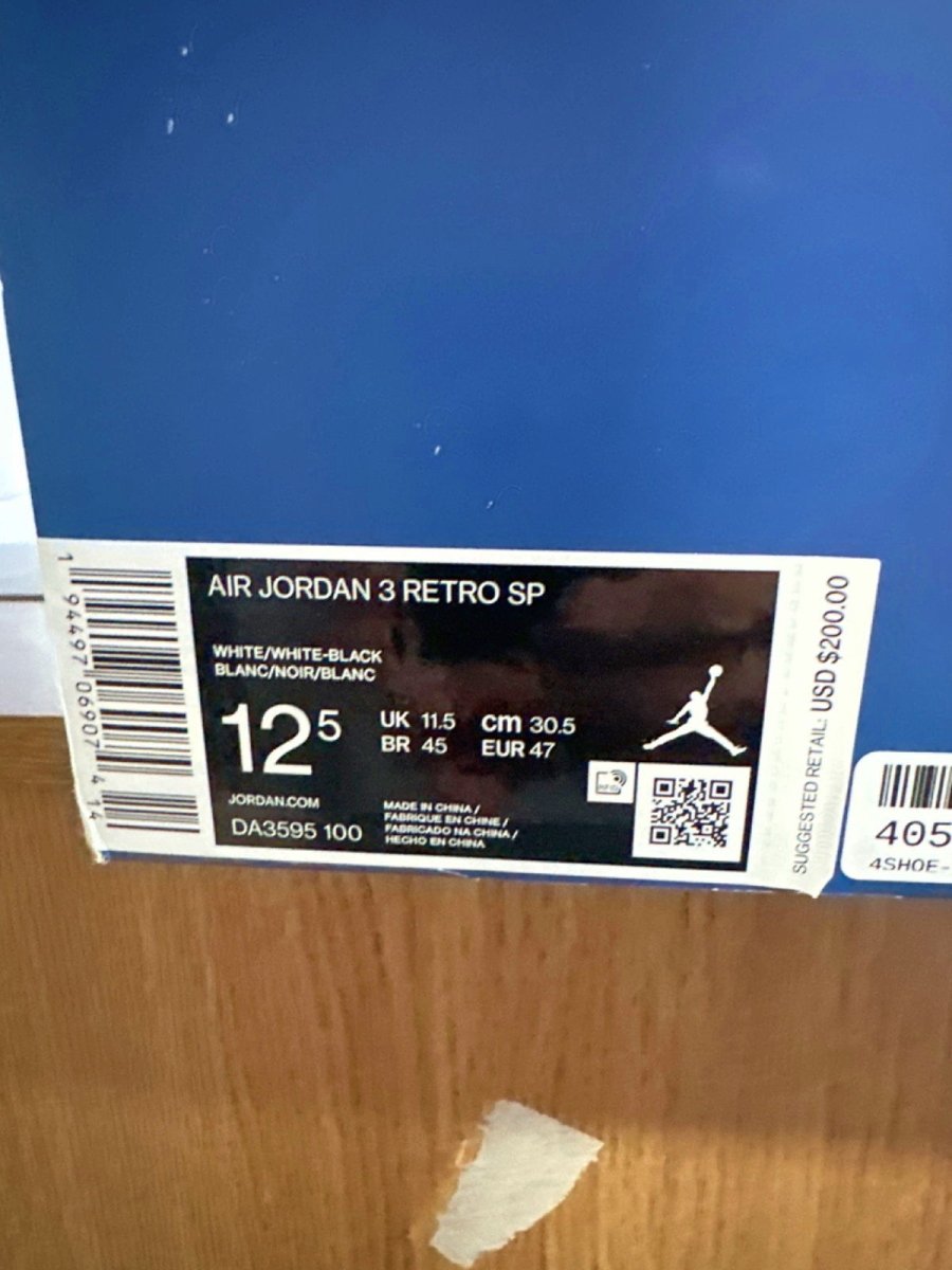 Air Jordan DA3595 White/Black Retro 3 SP Trainers 👟 UK 11.5 👟 - Reliked