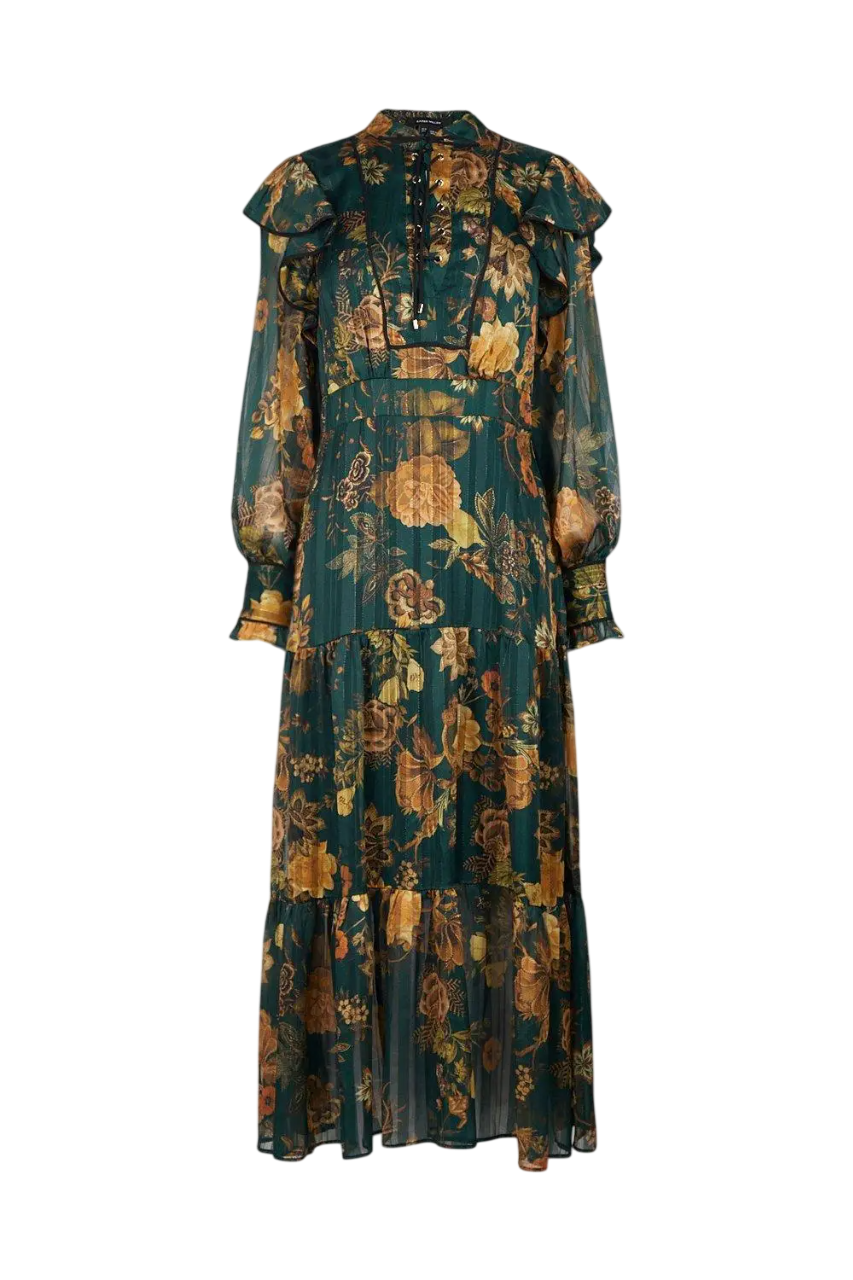 KAREN MILLEN Green Floral Woven Lace Up Midi Dress UK 12 - KAREN MILLEN / Green / UK 12 KAREN MILLEN Green Floral Woven Lace Up Midi Dress UK 12 - KAREN MILLEN / Green / UK 12