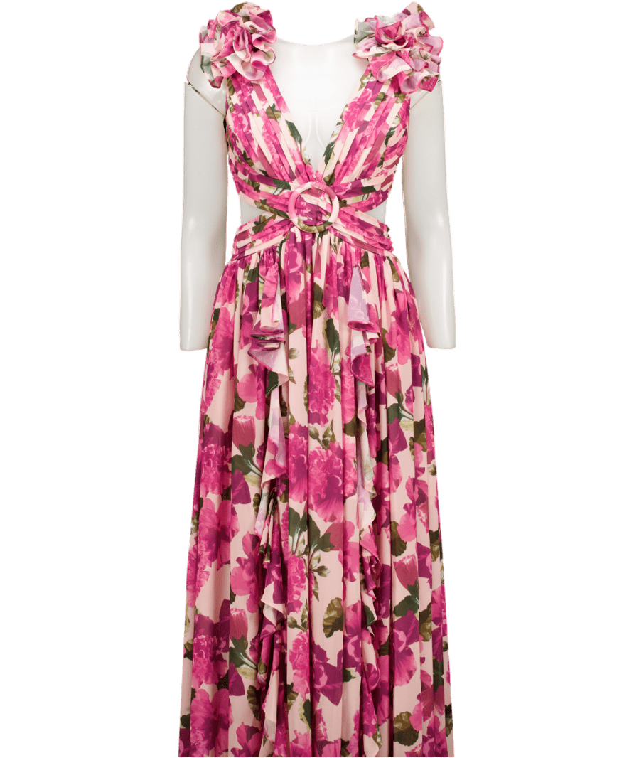 ALB Anne Louise Pink Floral Maxi Dress UK XS - Reliked