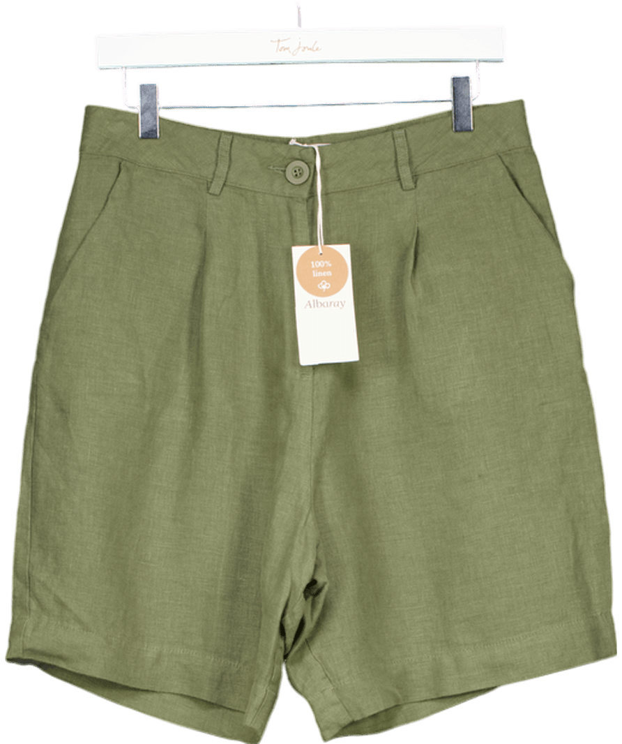 ALBARAY Khaki Green Linen Linger Shorts UK 12 - Reliked