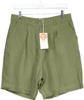 ALBARAY Khaki Green Linen Linger Shorts UK 12 - Reliked