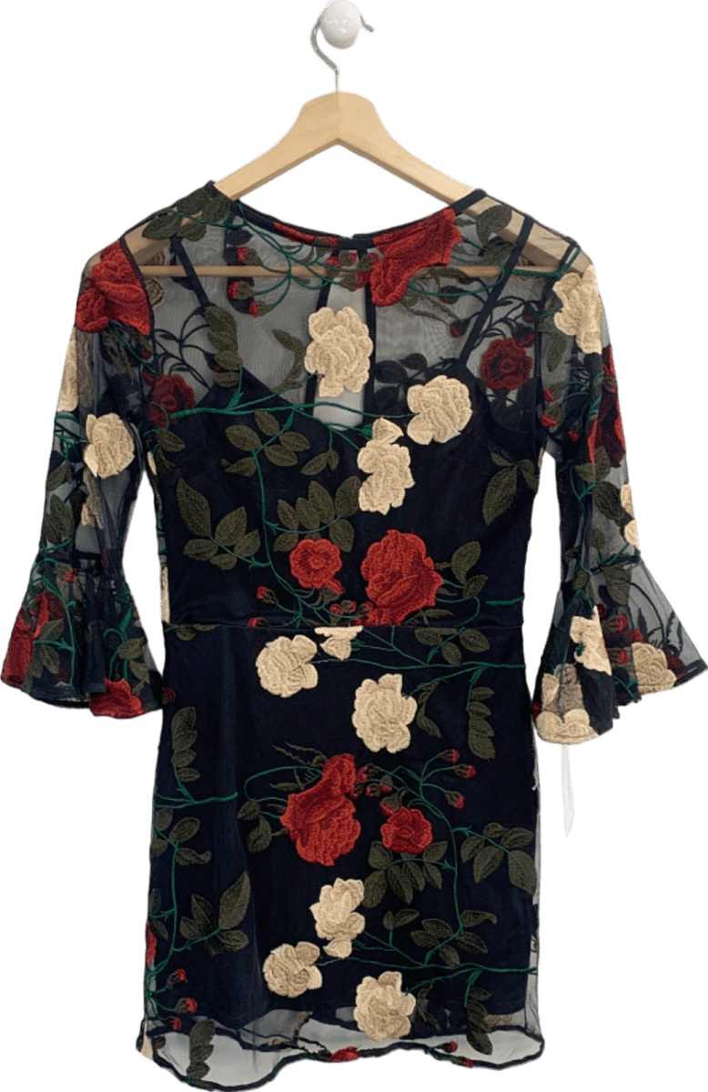 Alesha Dixon Black Floral Embroidered Dress UK 8 - Reliked