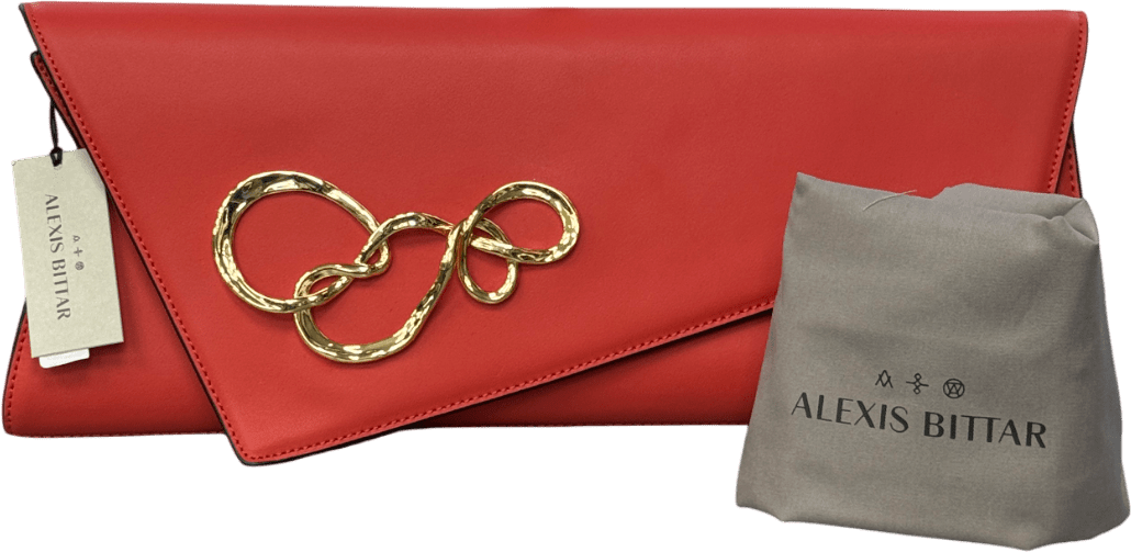 Alex Bittar Angular Flap Leather Clutch Bag In Coral Red One Size - Reliked