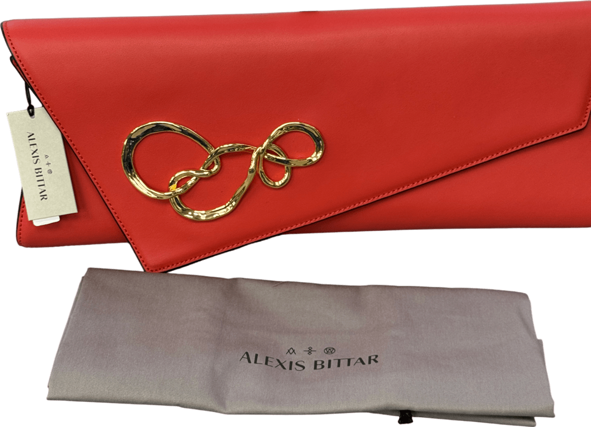 Alex Bittar Angular Flap Leather Clutch Bag In Coral Red One Size - Reliked