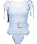 Alexandra Miro Blue Audrey Bow - detail Belted Swimsuit UK S - Reliked