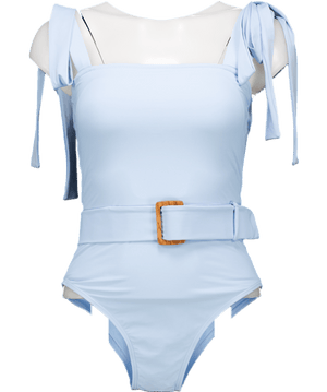 Alexandra Miro Blue Audrey Bow-detail Belted Swimsuit UK S