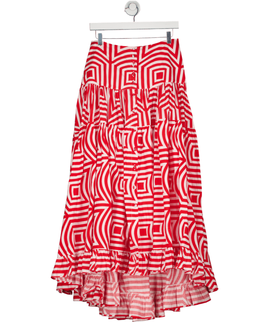 Alexandra Miro Red Geometric Print 100% Cotton Maxi Skirt UK M - Reliked