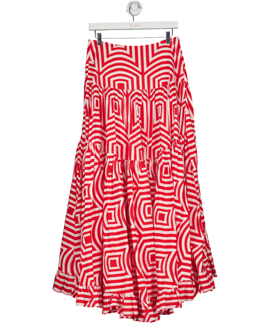 Alexandra Miro Red Geometric Print 100% Cotton Maxi Skirt UK M - Reliked