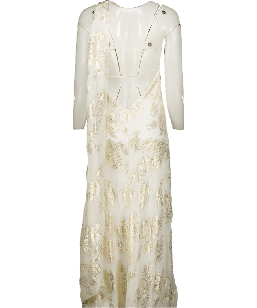 Alexandra Miro White Ava Silk - blend Lamé Maxi Dress UK S - Reliked