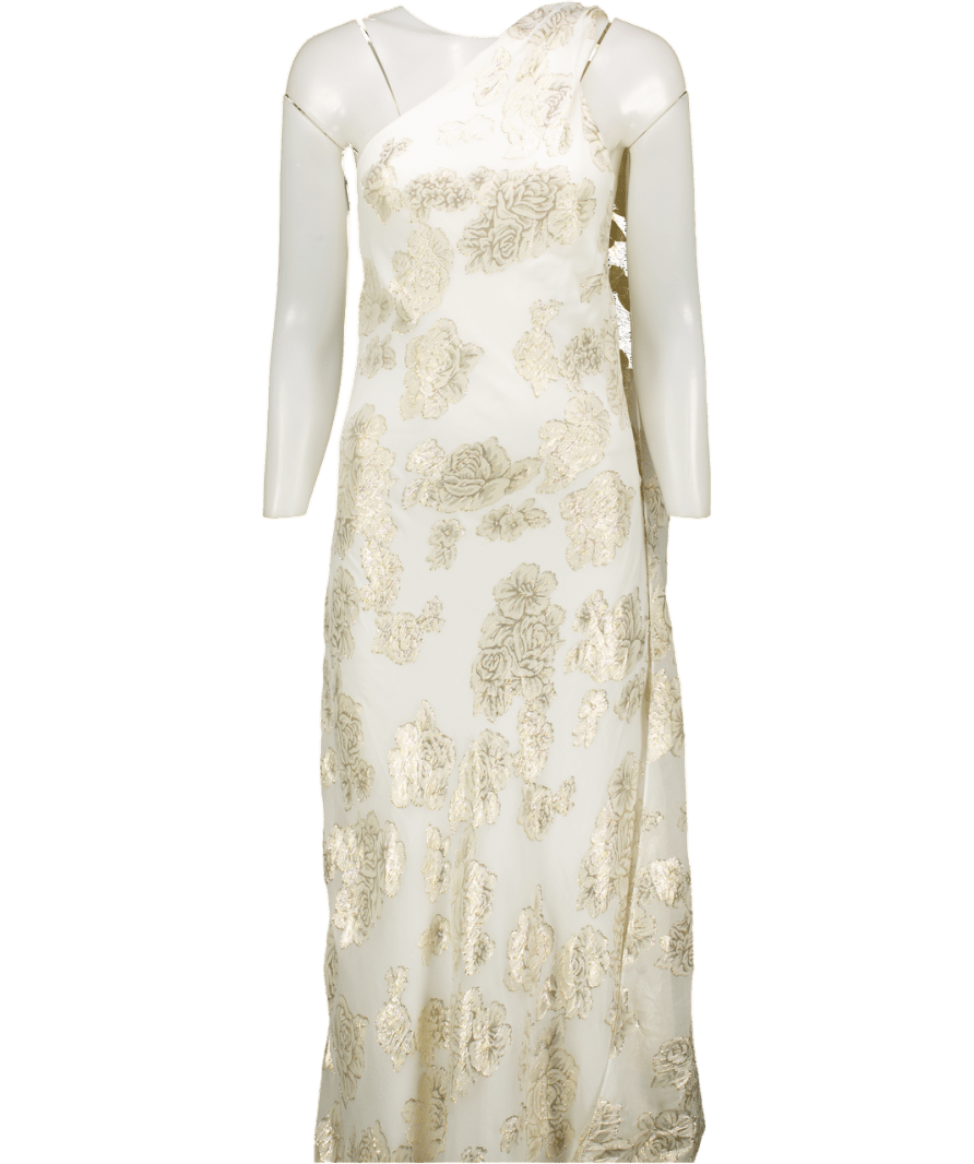 Alexandra Miro White Ava Silk - blend Lamé Maxi Dress UK S - Reliked