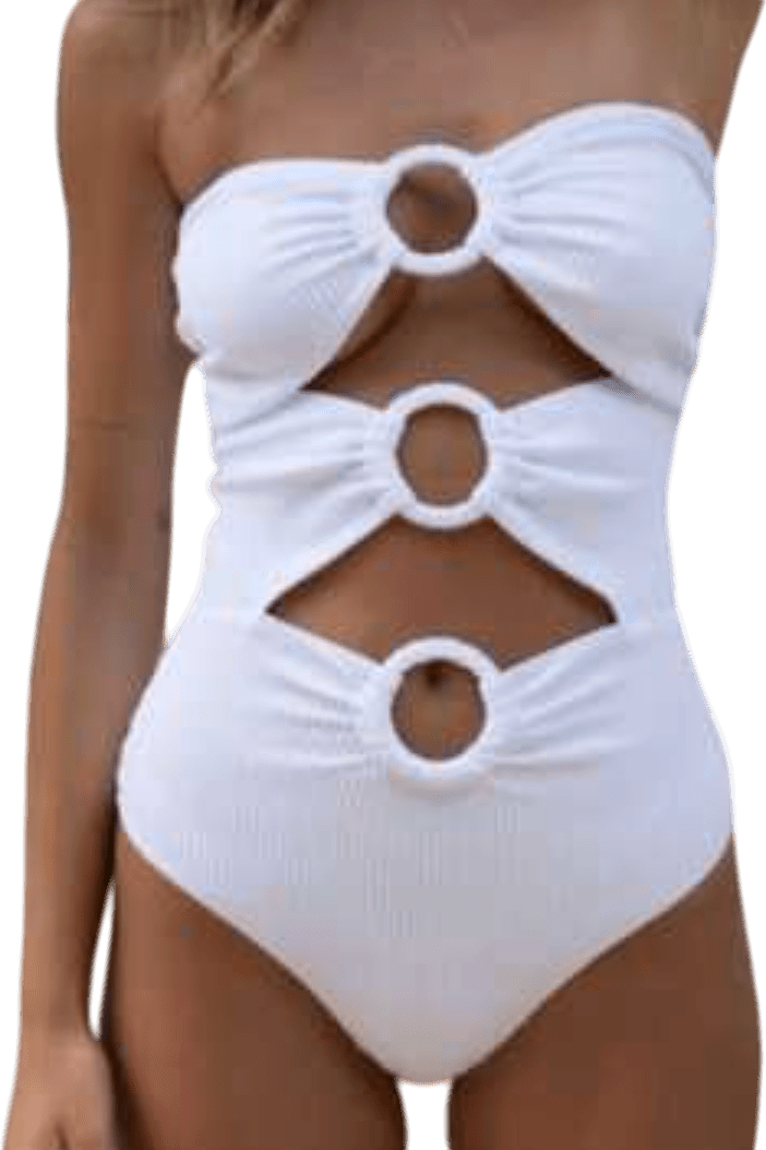 Alexandra Miro White Ribbed Anya Cut Out Swimsuit UK S - Reliked